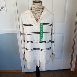 Hilary Radley Off-White Long Sleeve Collar sweater